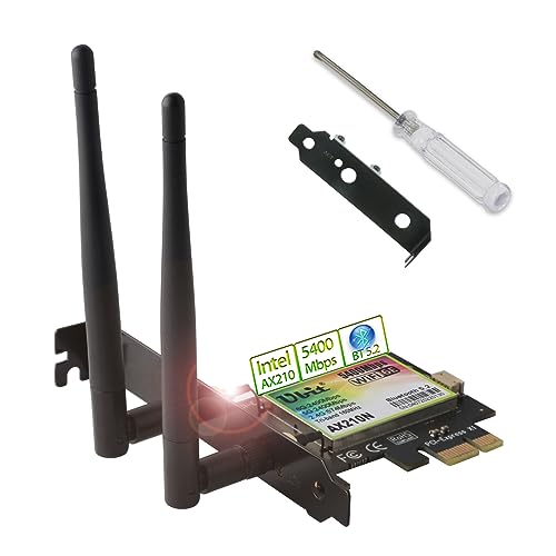 Ubit WiFi 6E AX210 PCIE WiFi Karte Erweitert auf 6GHz (6GHz/5GHz/2.4GHz), Bis zu 5400Mbps, BT5.2, OFDMA, MU-MIMO, Ultra-Niedrige Latenz, Nur Win 10/11 64bit Unterstützung