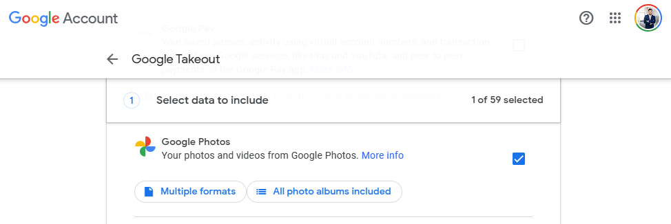 Google Takeout: Fotos auswählen